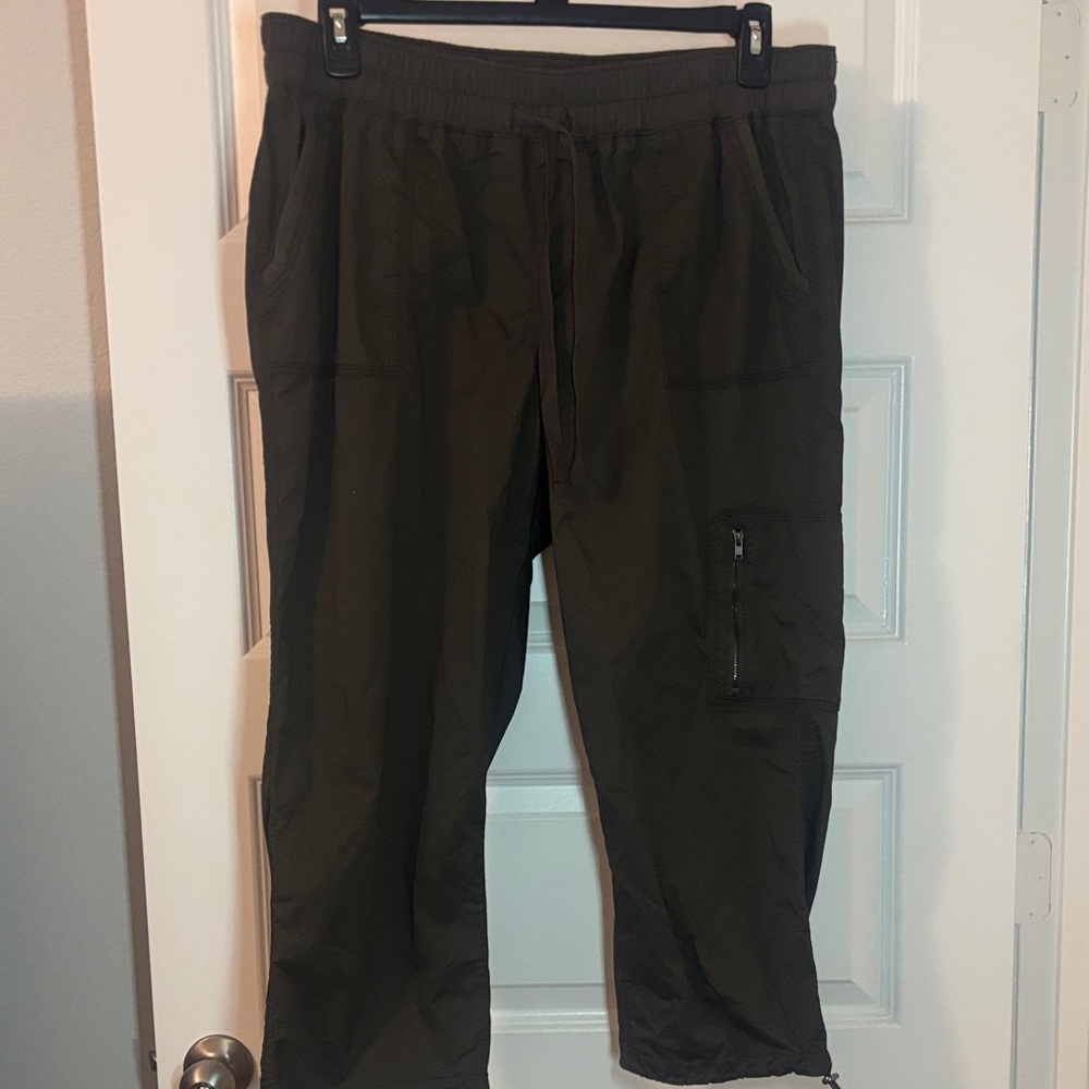 Lane Bryant Brown Utility Cargo Pants SZ 14/16 elastic waist pull on casual